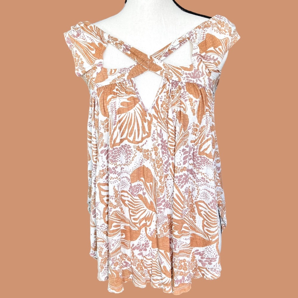 Free People Cap Sleeve Hi Low Strappy Top Size XS Beige & Cream Color - Picture 2 of 16